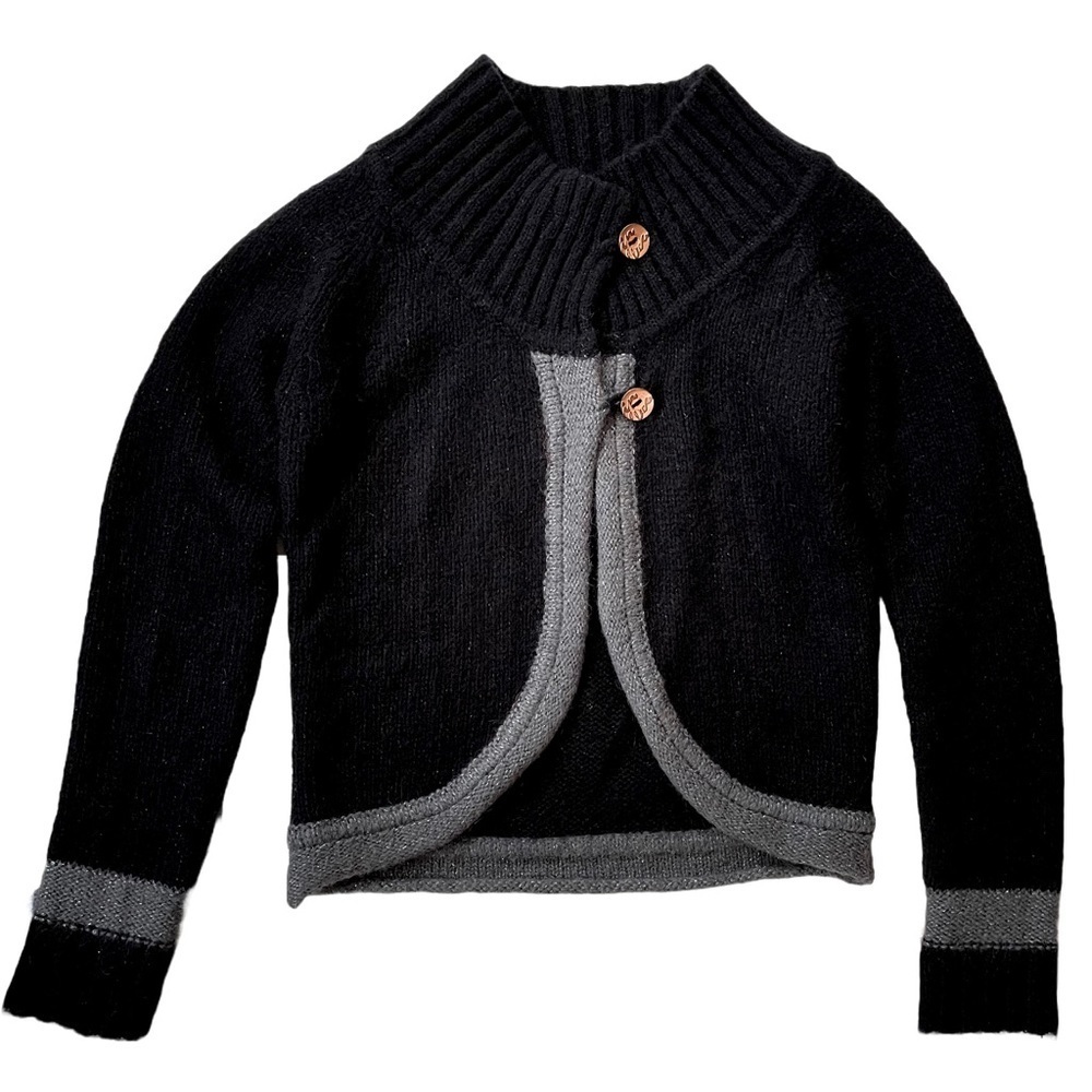 InWear Cardigan, Black & Grey, Soft Mohair Blend, Copper Buttons, Size Medium